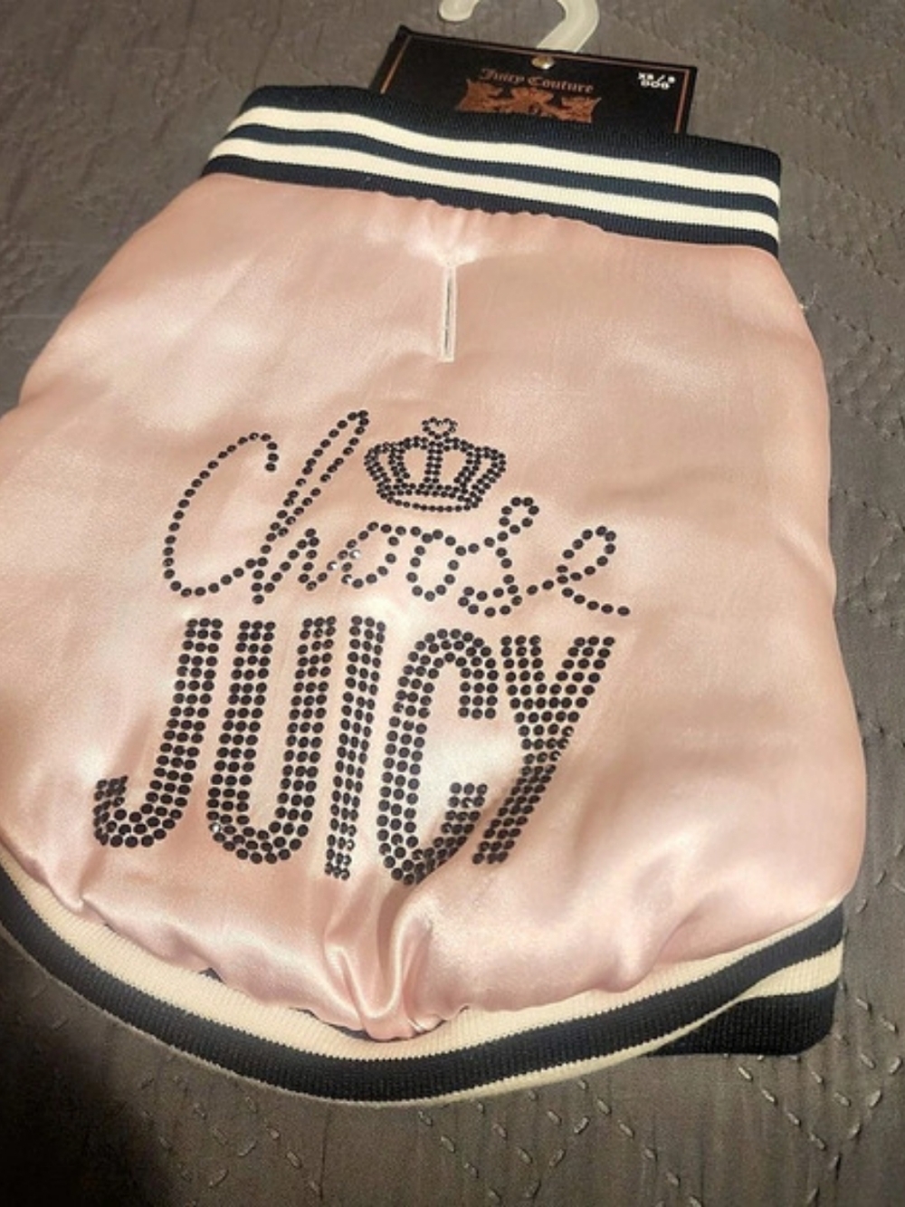 Juicy Couture Satin Dog Bomber Jacket Pink & Black XS